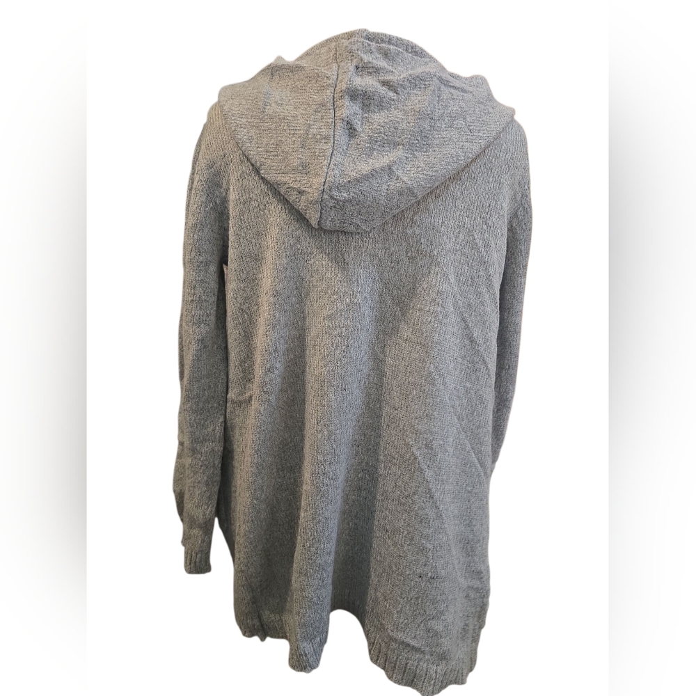 Elegant Gray Hooded Cardigan - Picture 3 of 4
